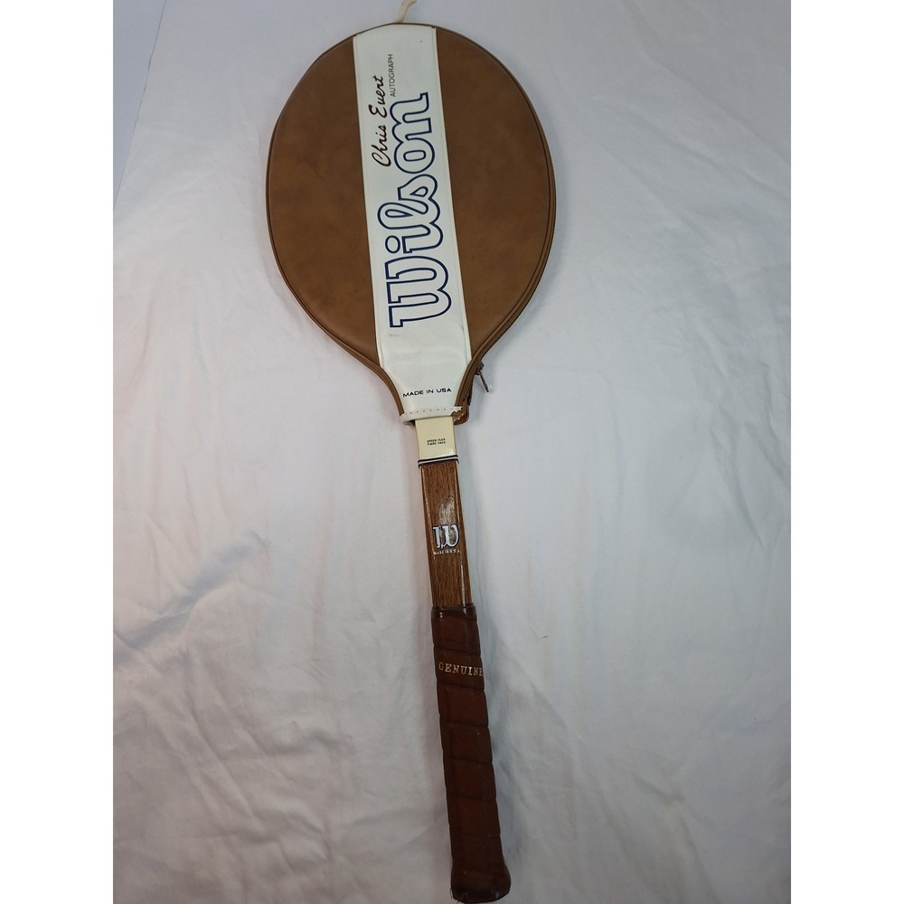 Vintage Wilson Chris Evert Autograph Wood Tennis Racquet with Cover Made in USA